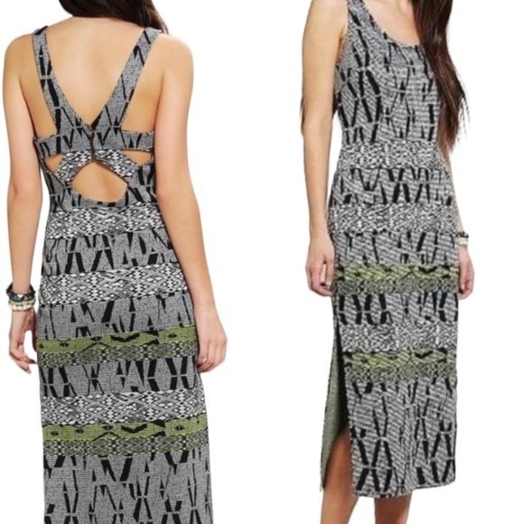 Silence & Noise Alice midi dress Ponte knit green black multicolor Print size L - Picture 3 of 15